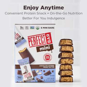 Perfect Bar Mini, Chocolate Covered Peanut Butter Protein Bar, Protein Snack, Snack Bar, Organic, Gluten Free, Soy Free, Non GMO, No Sugar Alcohols, 1.05 Ounce Bar, 18 Count