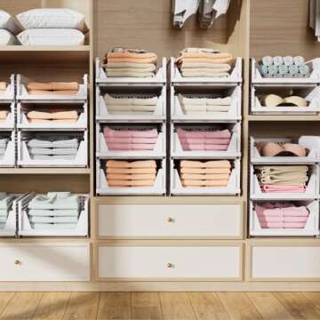 CTSNSLH Folding Closet Organizers Storage Box, Stackable Storage Bins, Plastic Drawer Basket Closet Storage