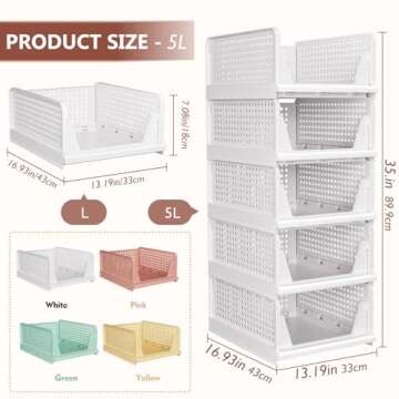 CTSNSLH Folding Closet Organizers Storage Box, Stackable Storage Bins, Plastic Drawer Basket Closet Storage