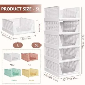 CTSNSLH Folding Closet Organizers Storage Box, Stackable Storage Bins, Plastic Drawer Basket Closet Storage