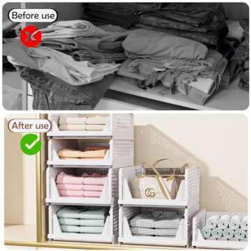 CTSNSLH Folding Closet Organizers Storage Box, Stackable Storage Bins, Plastic Drawer Basket Closet Storage