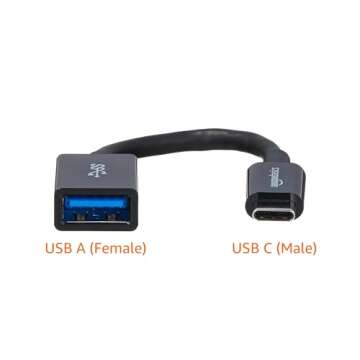 Amazon Basics USB 3.1 USB-C to USB-A Female Adapter Cable Converter, 5Gbps High-Speed, USB-IF Certified, for Laptops, Tablets, Phones (iPhone 16/15), Black