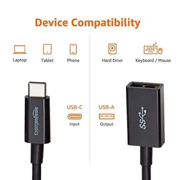 Amazon Basics USB 3.1 USB-C to USB-A Female Adapter Cable Converter, 5Gbps High-Speed, USB-IF Certified, for Laptops, Tablets, Phones (iPhone 16/15), Black