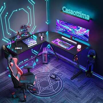 Casaottima L Shaped Gaming Desk, Home Office Desk with Round Corner, Computer Desk with Large Monitor Stand Desk Workstation, 51 inches