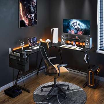 Casaottima L Shaped Gaming Desk, Home Office Desk with Round Corner, Computer Desk with Large Monitor Stand Desk Workstation, 51 inches