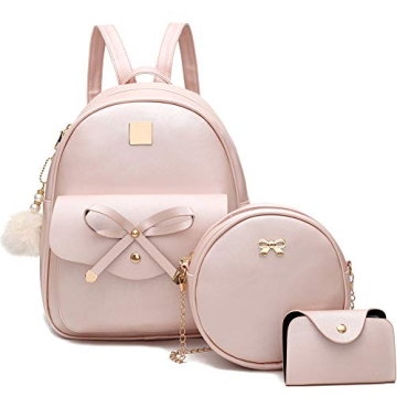 I IHAYNER Girls Bowknot 3-Piece Fashion Leather Backpack Purse Set