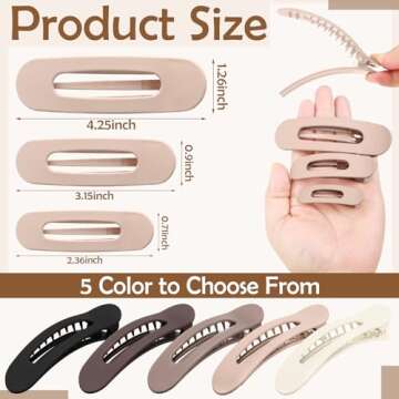 15 Pcs Flat Hair Clips for Women, Large Flat Claw Clips for Thin Thick Hair, 3 Sizes Lay Down Hair C...