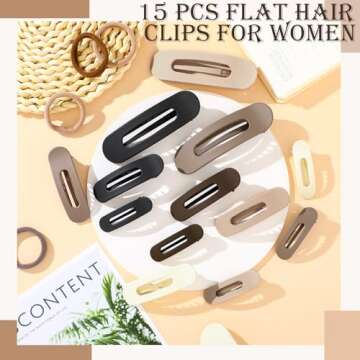 15 Pcs Flat Hair Clips for Women, Large Flat Claw Clips for Thin Thick Hair, 3 Sizes Lay Down Hair Clip Flat Clips for Hair Accessories for Women