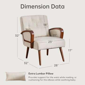 Bonzy Home Linen Fabric Accent Chair Comfy Mid Century Modern Armchair for Living Room Bedroom, Butt...