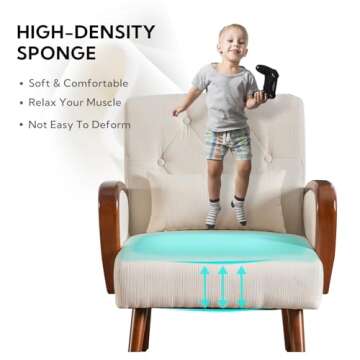 Bonzy Home Linen Fabric Accent Chair Comfy Mid Century Modern Armchair for Living Room Bedroom, Button Tufted Upholstered Reading Single Sofa Chairs, Classic Beige