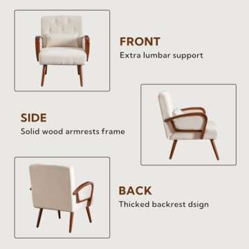 Bonzy Home Linen Fabric Accent Chair Comfy Mid Century Modern Armchair for Living Room Bedroom, Button Tufted Upholstered Reading Single Sofa Chairs, Classic Beige