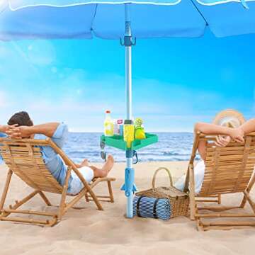 Keten 16" Beach Umbrella Table Tray with 4 Cup Holders, 4 Snack Compartments, 4 Sunglasses Holes, 4 Phone Slots, Umbrella Table for Beach, Patio, Garden, Swimming Pool