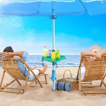 Keten 16" Beach Umbrella Table Tray with 4 Cup Holders, 4 Snack Compartments, 4 Sunglasses Holes, 4 Phone Slots, Umbrella Table for Beach, Patio, Garden, Swimming Pool