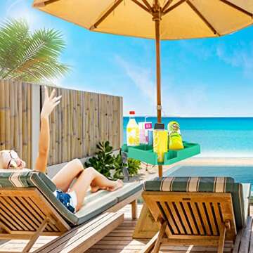 Keten 16" Beach Umbrella Table Tray with 4 Cup Holders, 4 Snack Compartments, 4 Sunglasses Holes, 4 Phone Slots, Umbrella Table for Beach, Patio, Garden, Swimming Pool