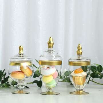 Elegant Gold Glass Apothecary Jars Set for Weddings
