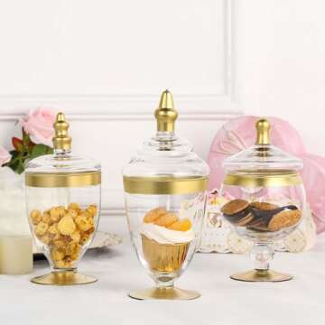 Elegant Gold Glass Apothecary Jars Set for Weddings