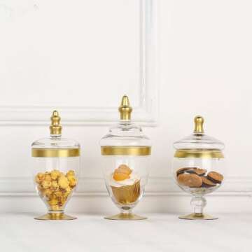 Elegant Gold Glass Apothecary Jars Set for Weddings
