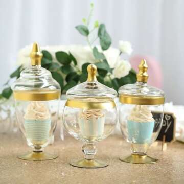 Elegant Gold Glass Apothecary Jars Set for Weddings