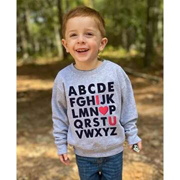 Mrocioa Valentines Day Shirt for Boys Girls Alphabet ABC I LOVE U Sweatshirt Toddler Kids VDAY Heart...