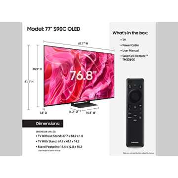 SAMSUNG 77-Inch Class OLED 4K S90C Series Quantum HDR, Dolby Atmos Object Tracking Sound Lite, Ultra...