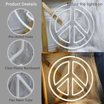 Peace Sign,Neon Peace Sign,Peace Neon Sign 13.7 * 13.7 inches Lights LED Home Wall Decoration USB Powered for Room Aesthetic Room Decor Christmas Birthday Party Decoration INSNEnN
