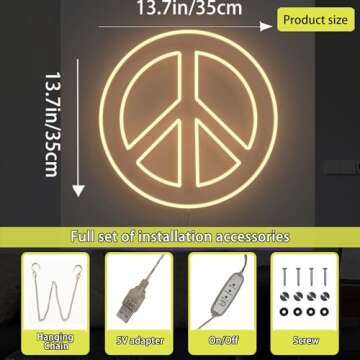 Peace Sign,Neon Peace Sign,Peace Neon Sign 13.7 * 13.7 inches Lights LED Home Wall Decoration USB Powered for Room Aesthetic Room Decor Christmas Birthday Party Decoration INSNEnN