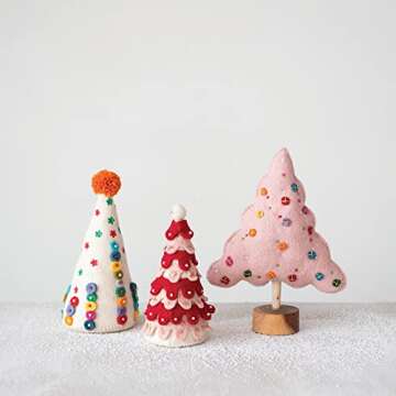 Creative Co-Op 4" Round x 9" H Handmade Wool Felt Tree w/Beads, Embroidery & Pom Pom, Multi Color