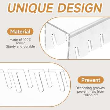 WeiranLife 2024 New Hat Stand for Baseball Caps Display and Organizer,No Install Acrylic Hat Holder for 14 Baseball Caps for Bedroom, Closet, Dresser and Wall 2PCS