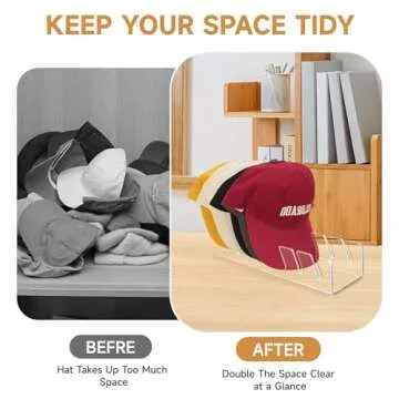 WeiranLife 2024 New Hat Stand for Baseball Caps Display and Organizer,No Install Acrylic Hat Holder for 14 Baseball Caps for Bedroom, Closet, Dresser and Wall 2PCS