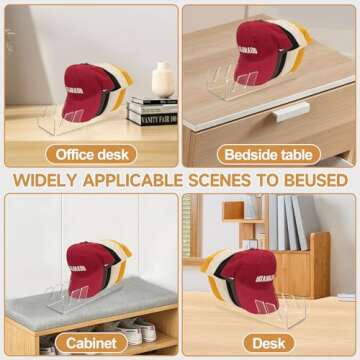 WeiranLife 2024 New Hat Stand for Baseball Caps Display and Organizer,No Install Acrylic Hat Holder for 14 Baseball Caps for Bedroom, Closet, Dresser and Wall 2PCS