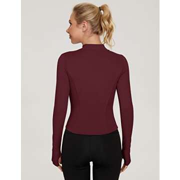 LUYAA Women's Athletic Full Zip Long Sleeve Workout Jacket Sports Running Tops for Yoga Gym Wine Red M