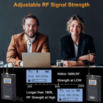 COMICA CVM-WM100 - Wireless Microphone System for Cameras, Camcorders, Smartphones, Laptops, Professional UHF 48-Channel Wireless Lavalier Lapel Microphone for Video Recording Interview Youtubers