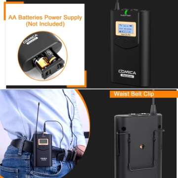 COMICA CVM-WM100 - Wireless Microphone System for Cameras, Camcorders, Smartphones, Laptops, Professional UHF 48-Channel Wireless Lavalier Lapel Microphone for Video Recording Interview Youtubers