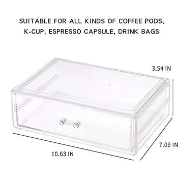Yesesion Coffee Pod Holder with Drawer Organizer, Clear Coffee Bar Accessories Station Storage Box for Counter, Container for K-Cup, Espresso Capsule, Drink Stirrers, Tea Bag, Sugar Packets, Stackable