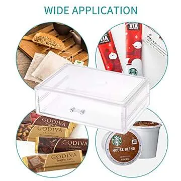 Yesesion Coffee Pod Holder with Drawer Organizer, Clear Coffee Bar Accessories Station Storage Box for Counter, Container for K-Cup, Espresso Capsule, Drink Stirrers, Tea Bag, Sugar Packets, Stackable