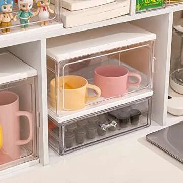 Yesesion Coffee Pod Holder with Drawer Organizer, Clear Coffee Bar Accessories Station Storage Box for Counter, Container for K-Cup, Espresso Capsule, Drink Stirrers, Tea Bag, Sugar Packets, Stackable