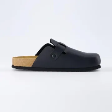 CUSHIONAIRE Hana Womens Clogs | Comfortable Vegan Suede Clogs for Women | Slip On Potato Shoes with Cork Footbed & Arch Support| Black 7.5