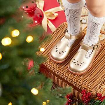 Felix & Flora Toddler Little Girl Gold Mary Jane Dress Shoes - Ballet Flats for Easter Flower Girl P...