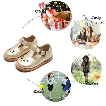 Felix & Flora Toddler Little Girl Gold Mary Jane Dress Shoes - Ballet Flats for Easter Flower Girl Party School Shoes(Gold,10Toddler)