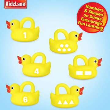 Kidzlane Bathtub Toys Fishing Game - 1 Toy Fishing Pole and 6 Rubber Ducks - Teaches Numbers & Shapes - Great Learning bath toy for Babies, Toddlers & Kids