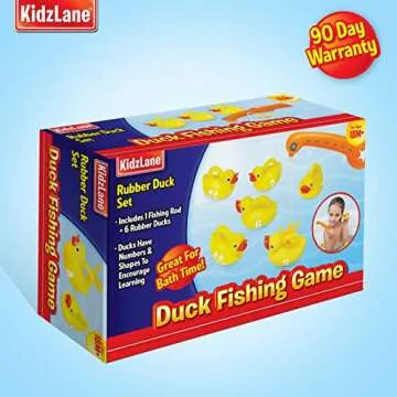 Kidzlane Bathtub Toys Fishing Game - 1 Toy Fishing Pole and 6 Rubber Ducks - Teaches Numbers & Shapes - Great Learning bath toy for Babies, Toddlers & Kids