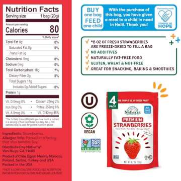 NATIERRA Premium Freeze-Dried Strawberries | Non-GMO & Vegan | 0.7 Ounce (Pack of 4)