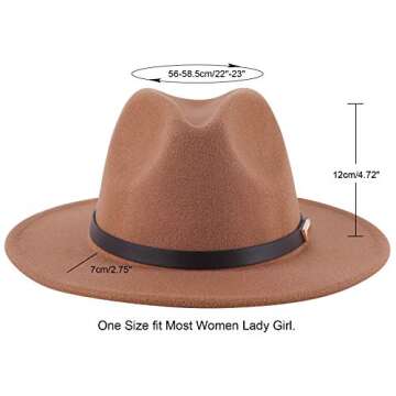 Lanzom Women Lady Retro Wide Brim Floppy Panama Hat Belt Buckle Wool Fedora Hat Fit Size 6 8/7-7 1/4 (01-Khaki, One Size)