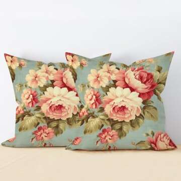 MangGou Pink Cabbage Roses Chinoiserie Throw Pillow Cover Set of 2 French Romantic Roses Aqua 22x22i...