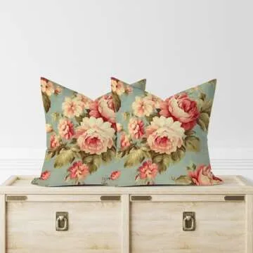 MangGou Pink Cabbage Roses Chinoiserie Throw Pillow Cover Set of 2 French Romantic Roses Aqua 22x22in Pillow Case Cushion Cover Asian Inspired Pillow Covers Decor for Sofa Living Room Bedroom