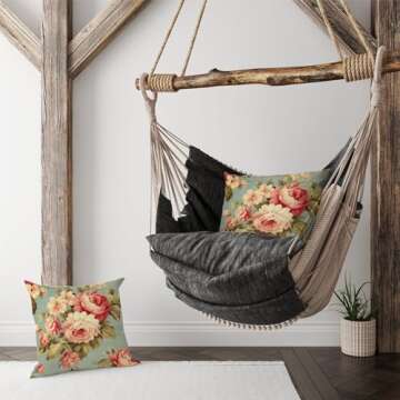 MangGou Pink Cabbage Roses Chinoiserie Throw Pillow Cover Set of 2 French Romantic Roses Aqua 22x22in Pillow Case Cushion Cover Asian Inspired Pillow Covers Decor for Sofa Living Room Bedroom