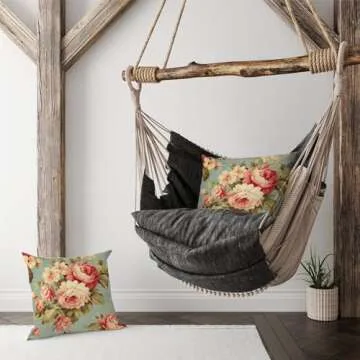 MangGou Pink Cabbage Roses Chinoiserie Throw Pillow Cover Set of 2 French Romantic Roses Aqua 22x22in Pillow Case Cushion Cover Asian Inspired Pillow Covers Decor for Sofa Living Room Bedroom