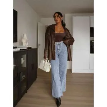 REORIA Womens Sexy Long Sleeve Square Neck Lightweight Double Lined Basic Layering Slim Soft Leotards Shirts Fall Going Out Bodysuit Tops Cocoa Small