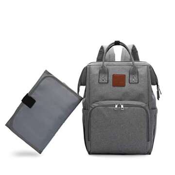 Citi Babies Grey Diaper Bag Backpack - Water Resistant, Shoulder Strap, Large Capacity, Insulated Bottle Pockets, Changing Pad, Stroller Clip- Trendy Diaper Bag for Dad & Mom or Baby Shower