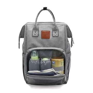 Citi Babies Grey Diaper Bag Backpack - Water Resistant, Shoulder Strap, Large Capacity, Insulated Bottle Pockets, Changing Pad, Stroller Clip- Trendy Diaper Bag for Dad & Mom or Baby Shower
